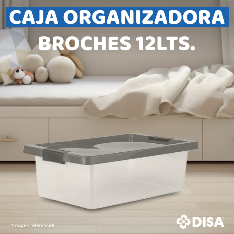 Caja organizadora con broches de 12 litros color natural-gris para cocina profesional