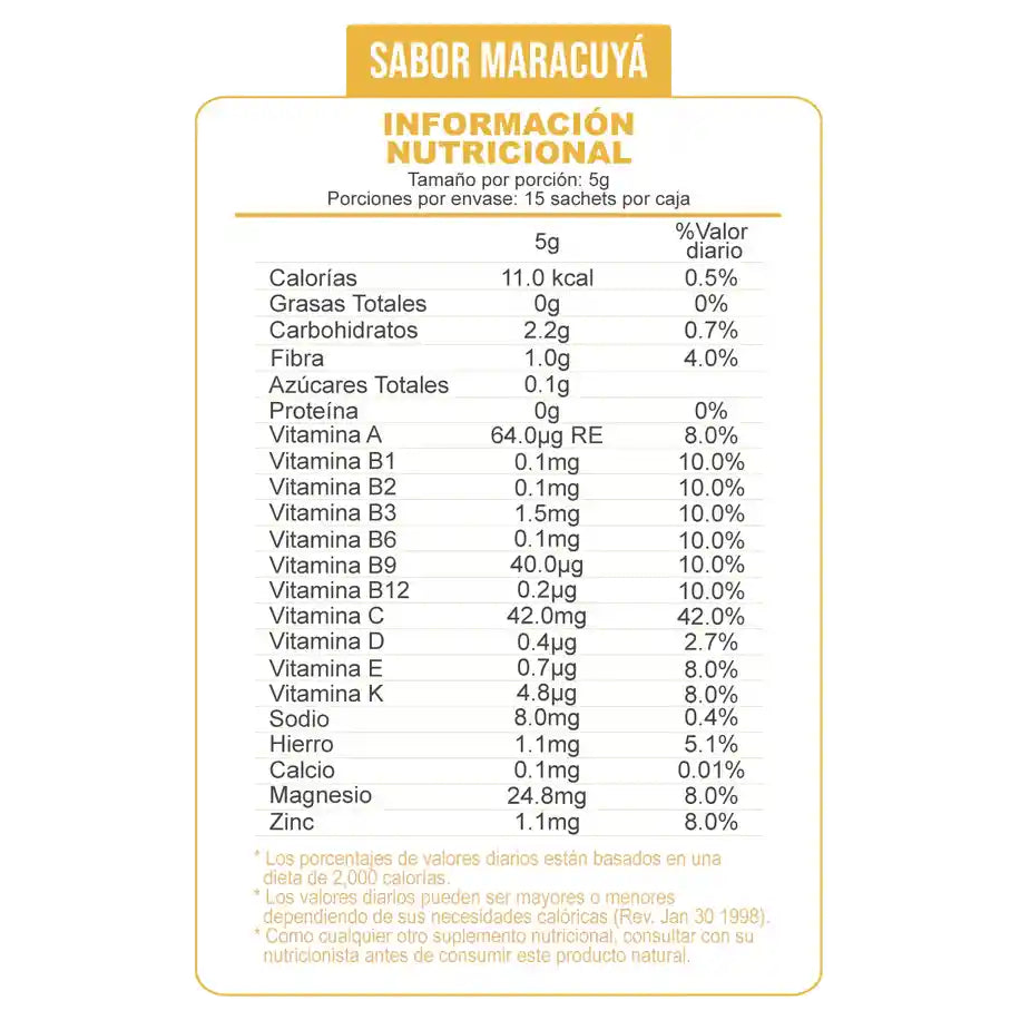 Caja Sachet Maracuyá x5 unidades 400g para empaques de alimentos