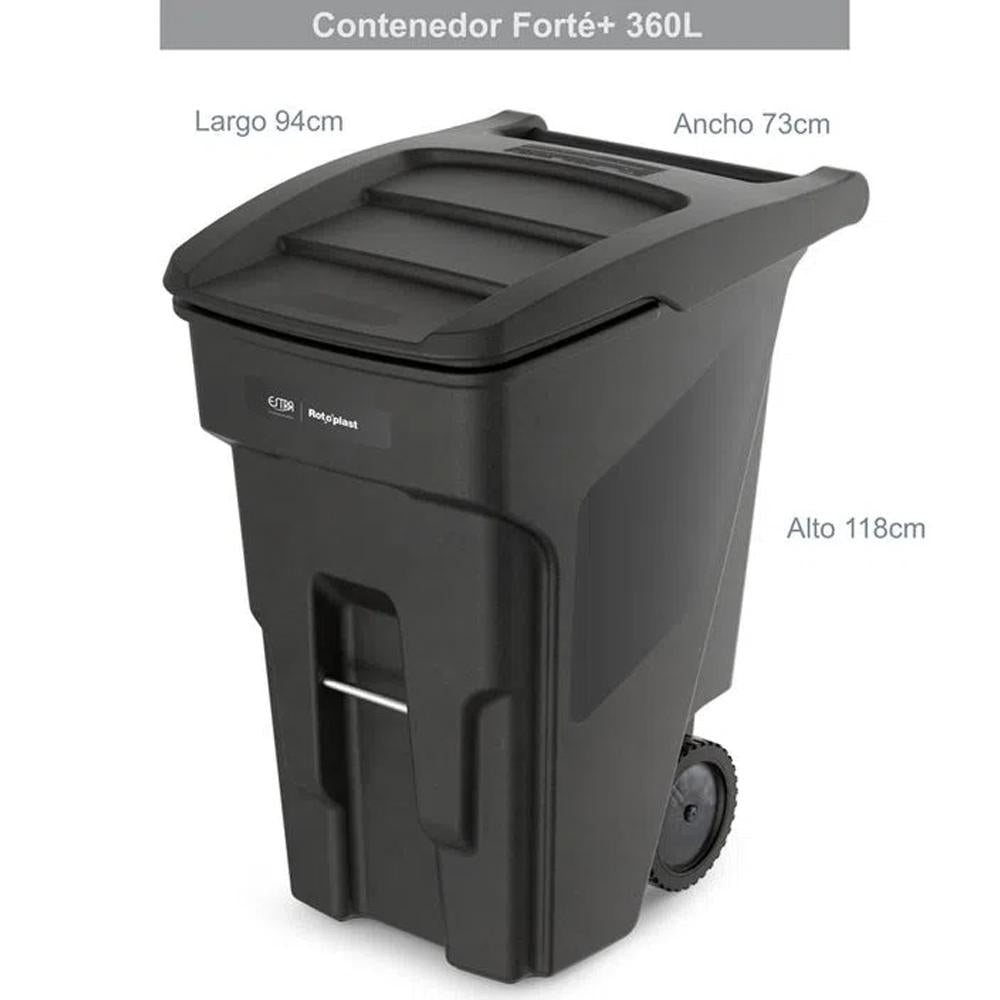Contenedor Forte 360 litros color negro marca Estra para residuos