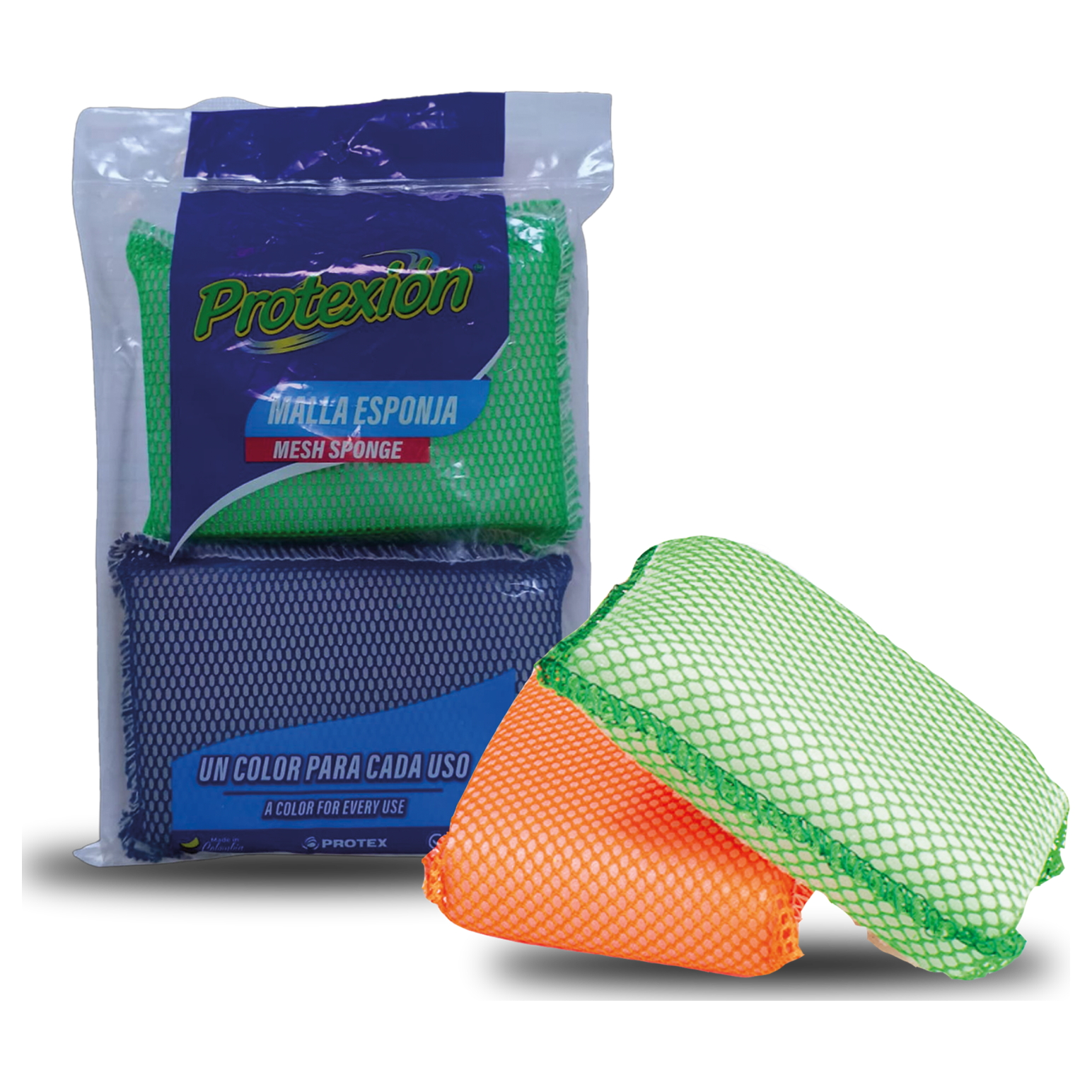 Malla esponja colores Protexión para limpieza profesional, display x2