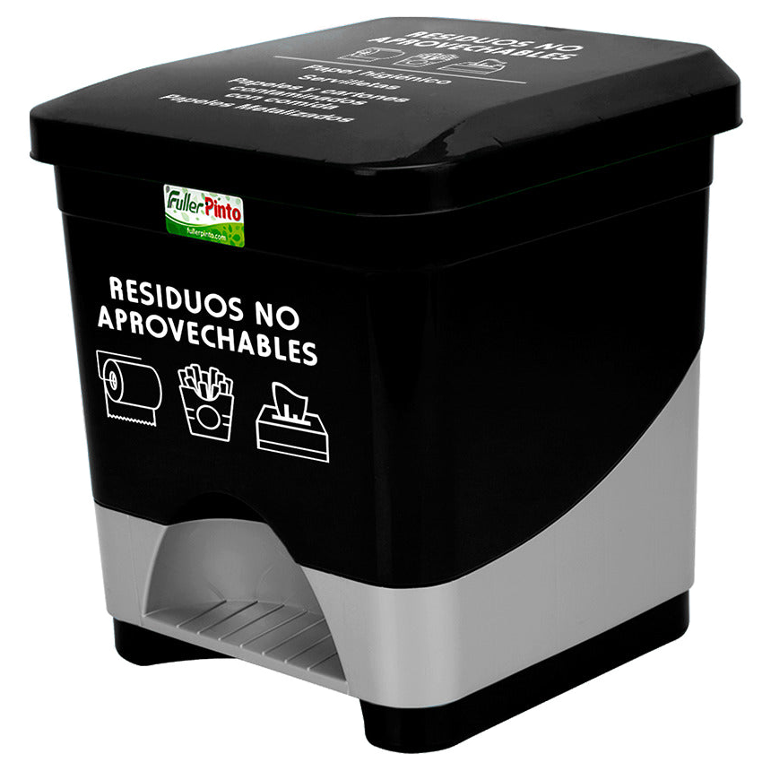 Papelera pedal cuadrada 20 litros color negro para residuos no aprovechables