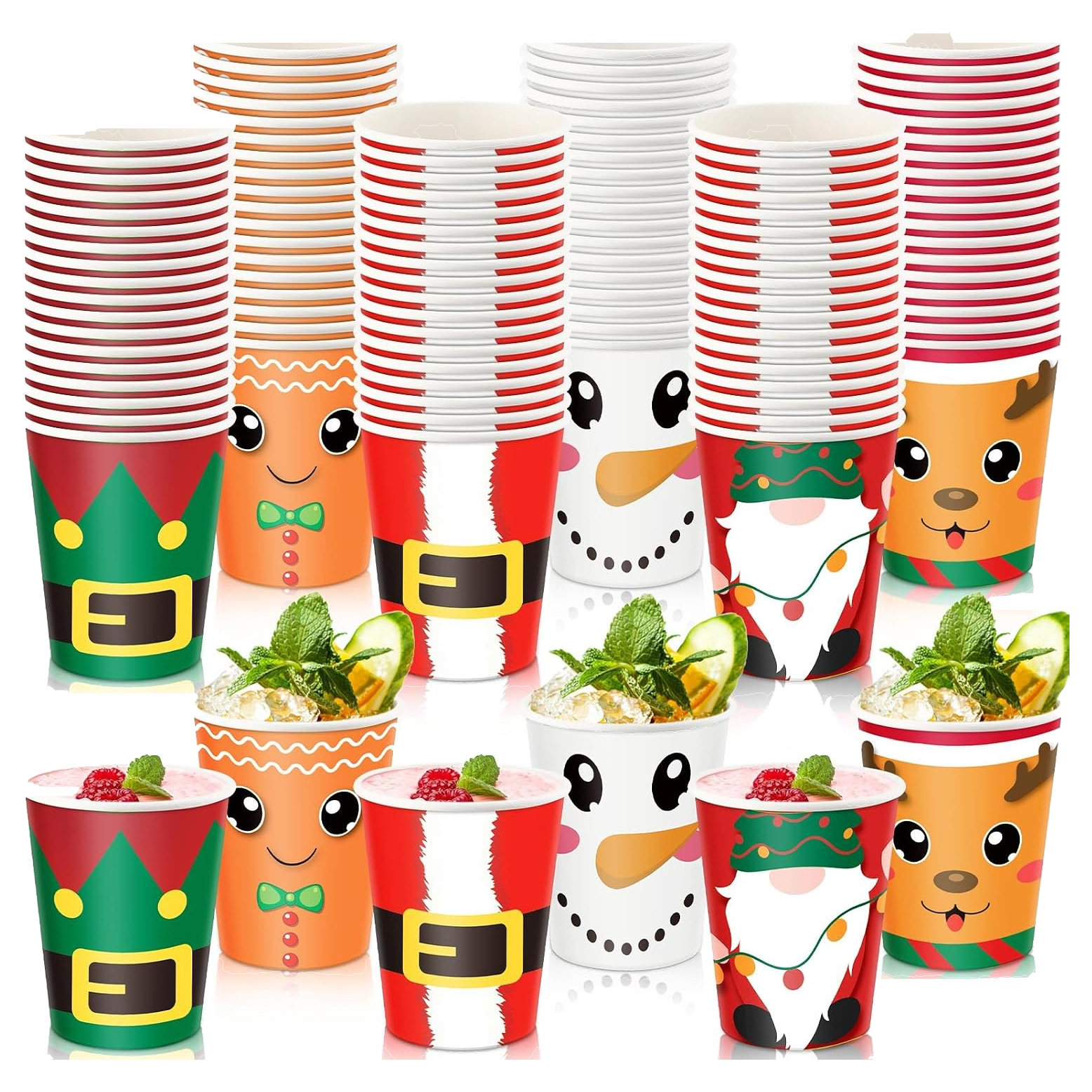 Vaso de papel 9 oz Santa Navidad desechable para bebidas frías y calientes