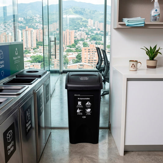 Papelera Vaiven Plana 35 Lt. Negro N/aprovechable