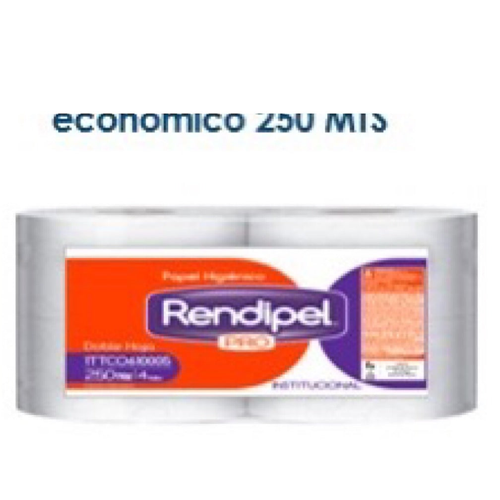 Papel higiénico jumbo Rendipel blanco 250 metros presentación institucional