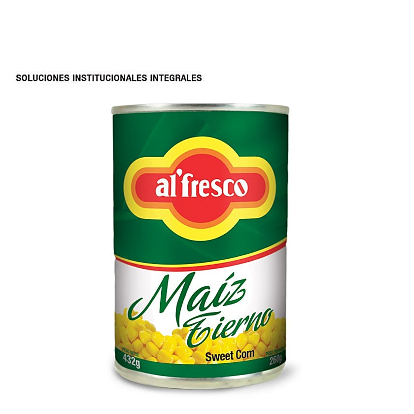 Maíz tierno Alfresco presentación caja 24 unidades 432 gramos