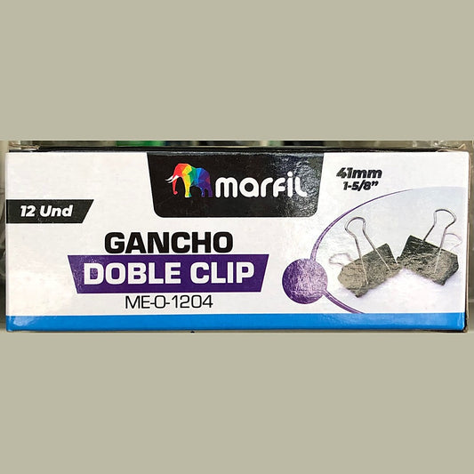 Gancho doble clip Marfil 41mm referencia ME-O-1204, empaque display x12