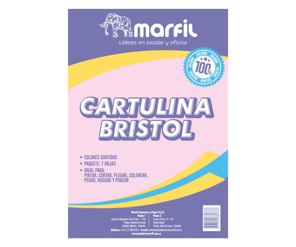 Cartulina Bristol 1/8 por 7 surtida