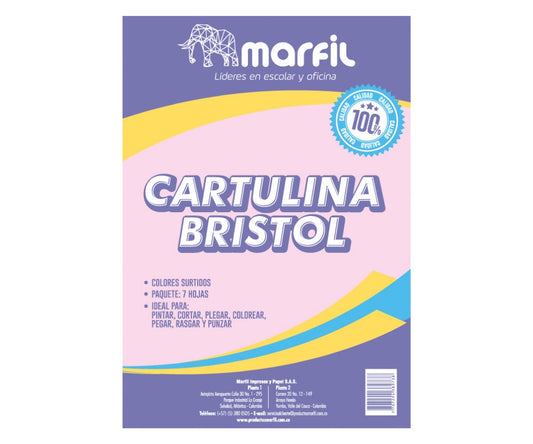 Cartulina Bristol 1/8 por 7 surtida