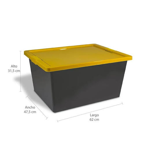Caja Organizadora Con Broche 55 Litros Gris-Amarillo