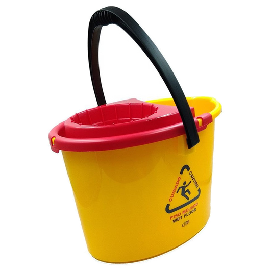 Balde con Escurridor 12 L Amarillo Piso Mojado