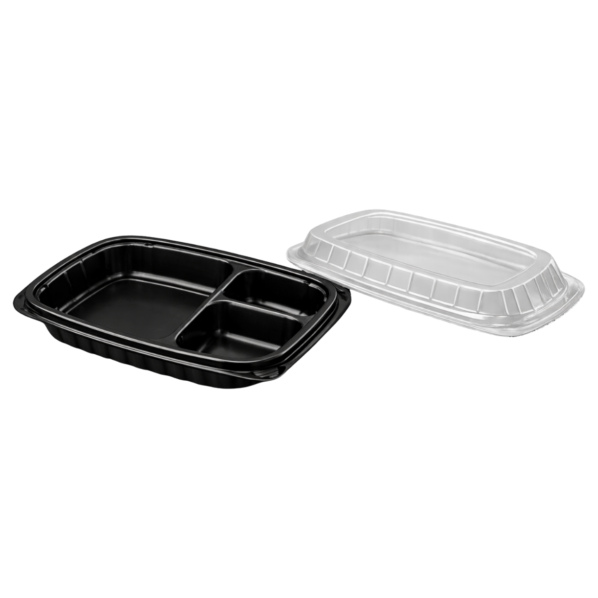 Bandeja de polipropileno negra con tapa y 3 compartimentos para delivery