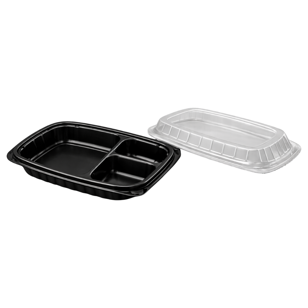 Bandeja de polipropileno negra con tapa y 3 compartimentos para delivery
