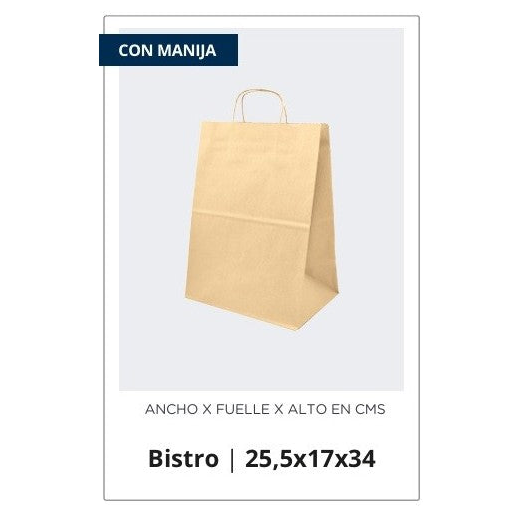 Bolsa Bistro 25.5+17x34 Natural con Manija 110g