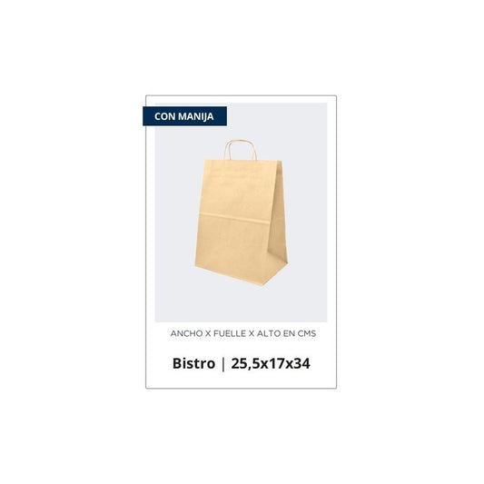 Bolsa Bistro 25.5+17x34 Natural con Manija 110g