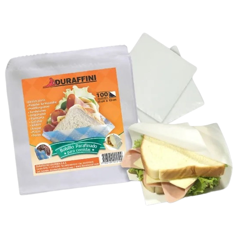 Bolsillo parafinado blanco 16 paquete x100 para empaques de alimentos