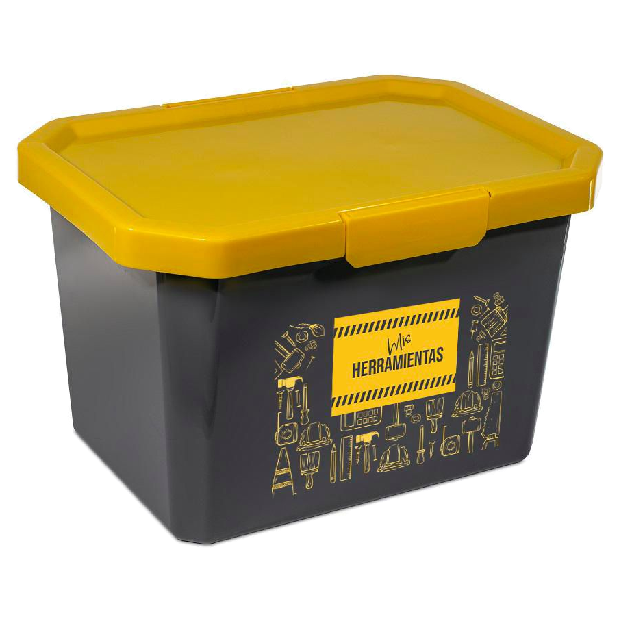 Caja organizadora 20 litros con broches color natural-gris marca Estra