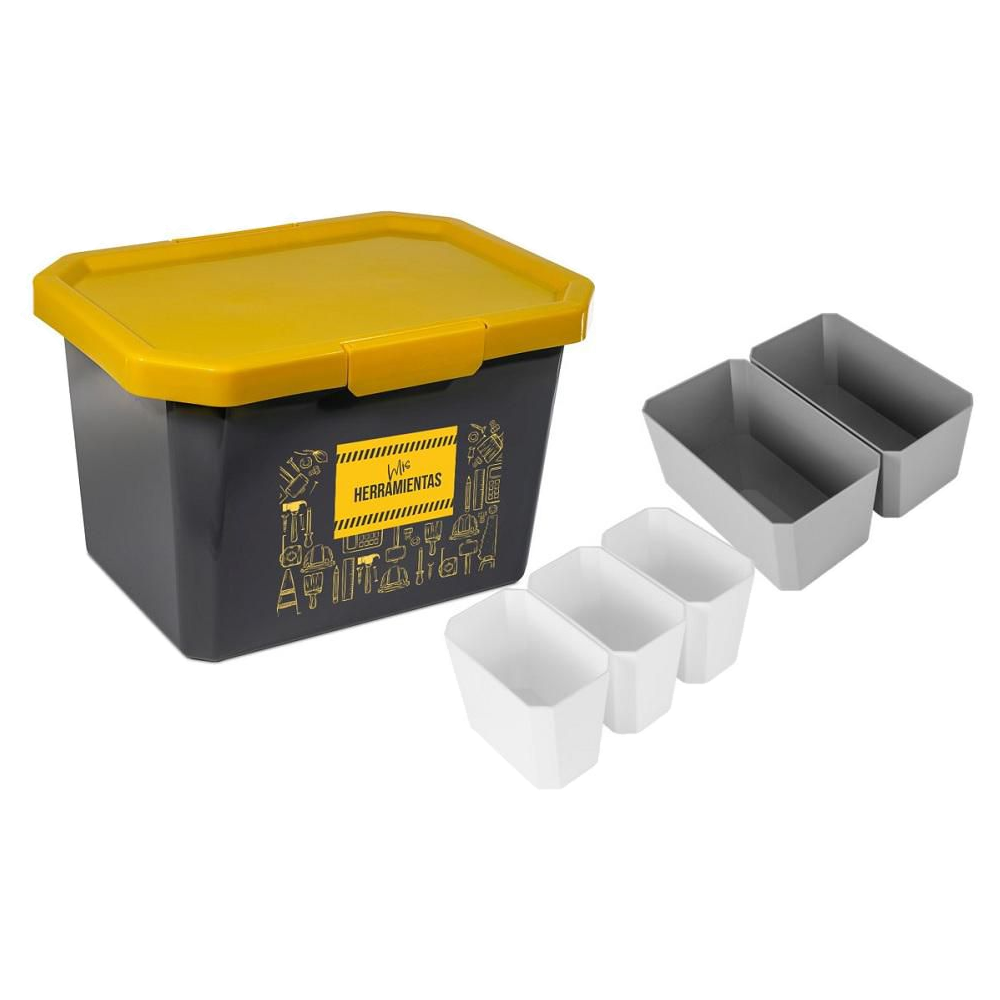 Caja Organizadora con Broches Estrabox /20 L-gris Amarillo-fo