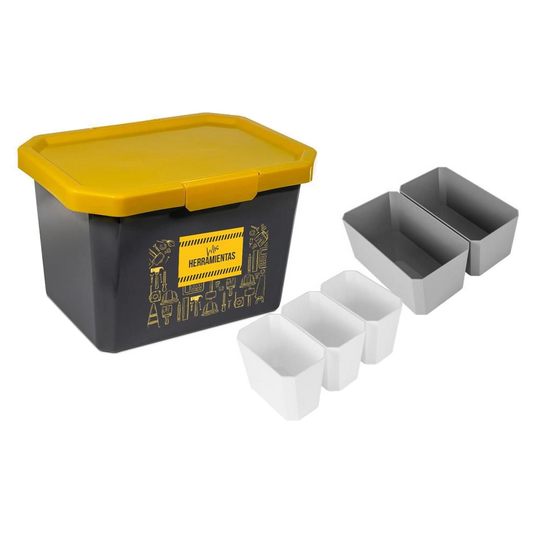 Caja Organizadora con Broches Estrabox /20 L-gris Amarillo-fo