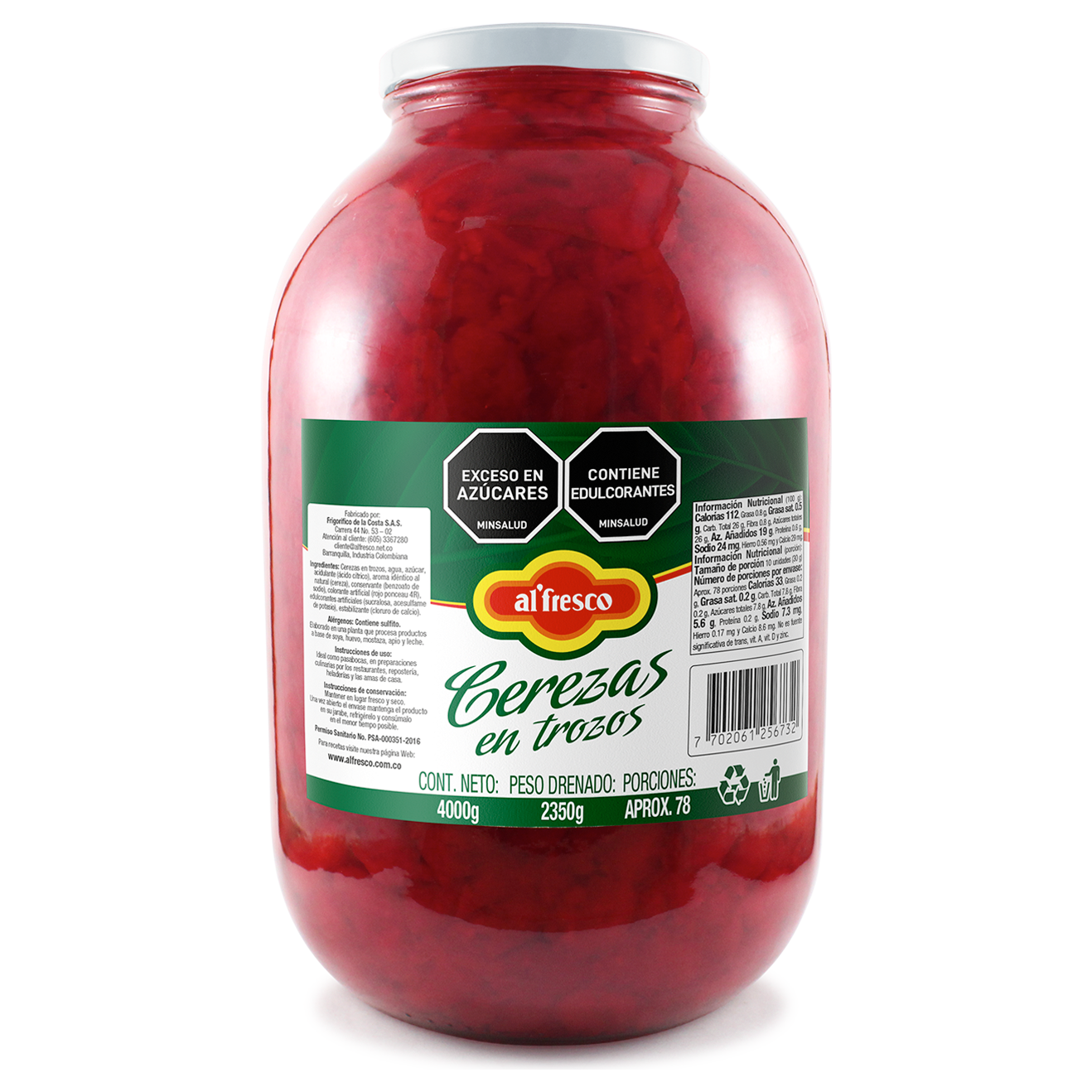 Cereza en trozos Alfresco presentación 4000 gramos para cocinas profesionales