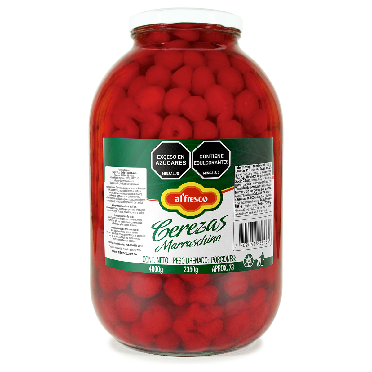 Cereza Entera Alfresco presentación 4000 gramos para cocinas profesionales