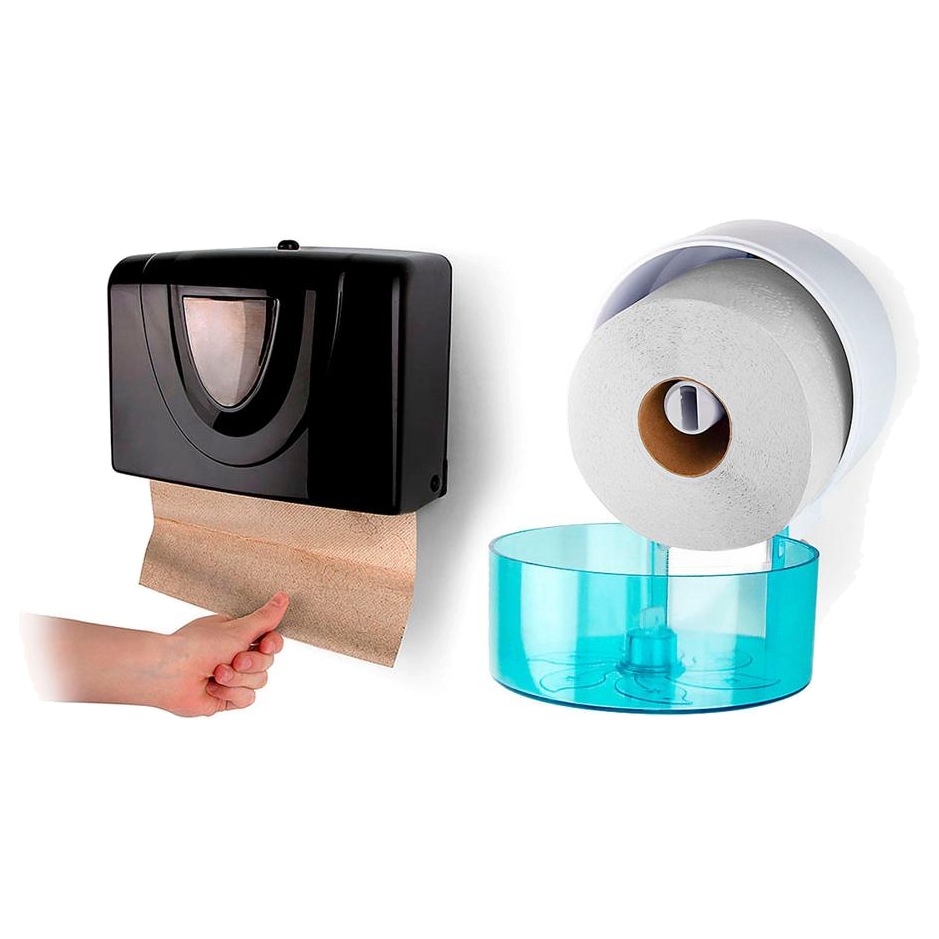 Combo dispensador de baños para toallas, jabón y papel higiénico uso institucional