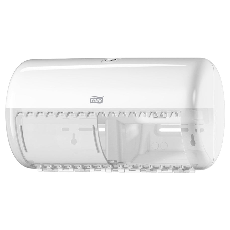 Dispensador higiénico interfoliado color blanco y negro para baños institucionales