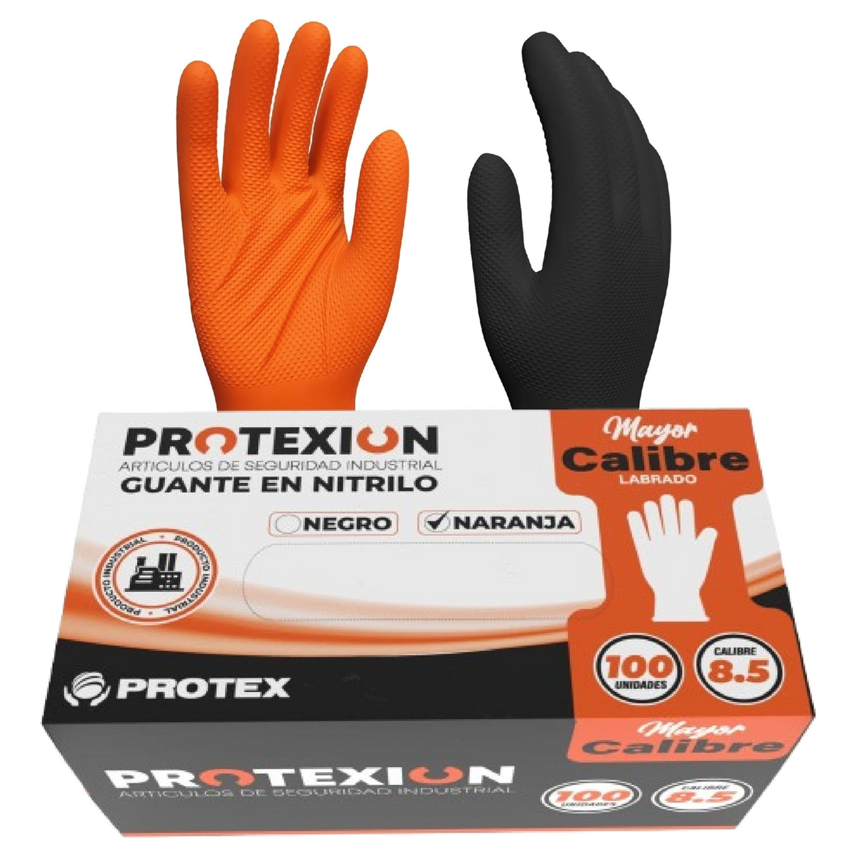 Guante examen nitrilo negro Protex talla L, empaque display x100