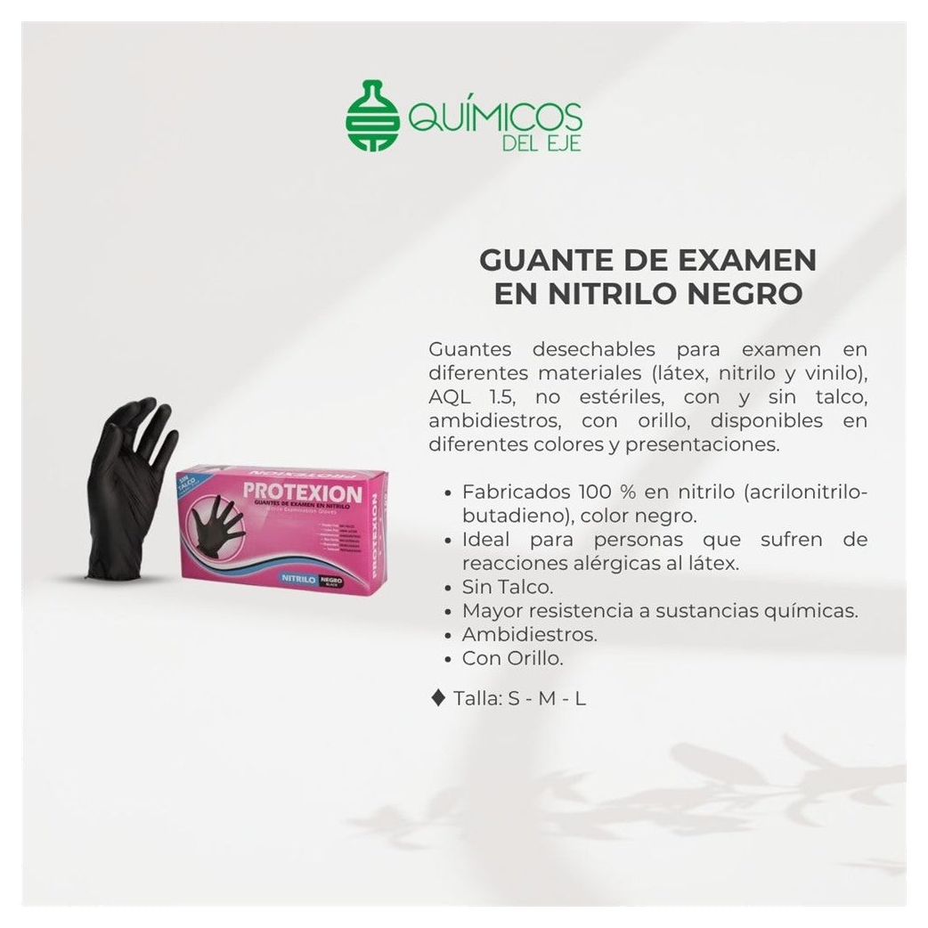 Guante examen nitrilo negro Protex talla S, empaque display x100 unidades