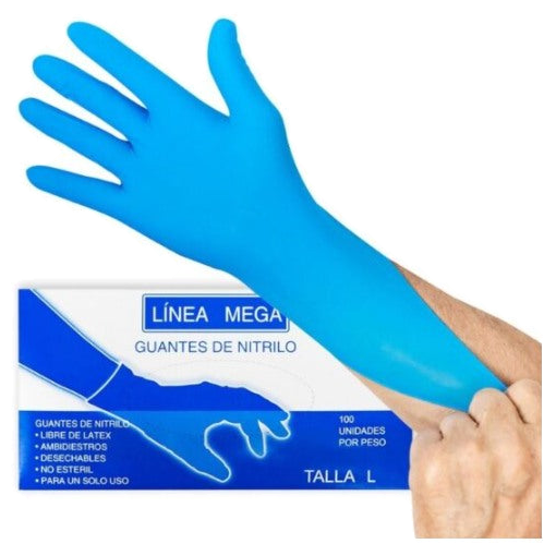 Guante Nitrilo Azul Mega 0.5 Talla L x100 und