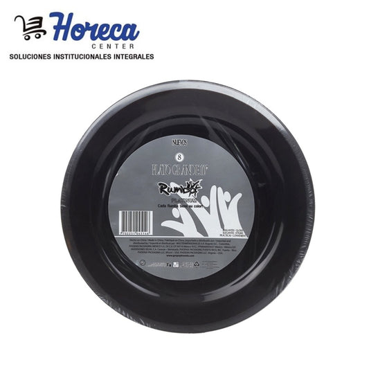 Plato Rumba Grande 10” Color: Negro Plateado paquete x 8 Und