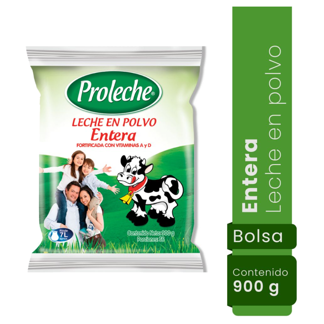 Leche polvo entera Proleche presentación 900 gramos