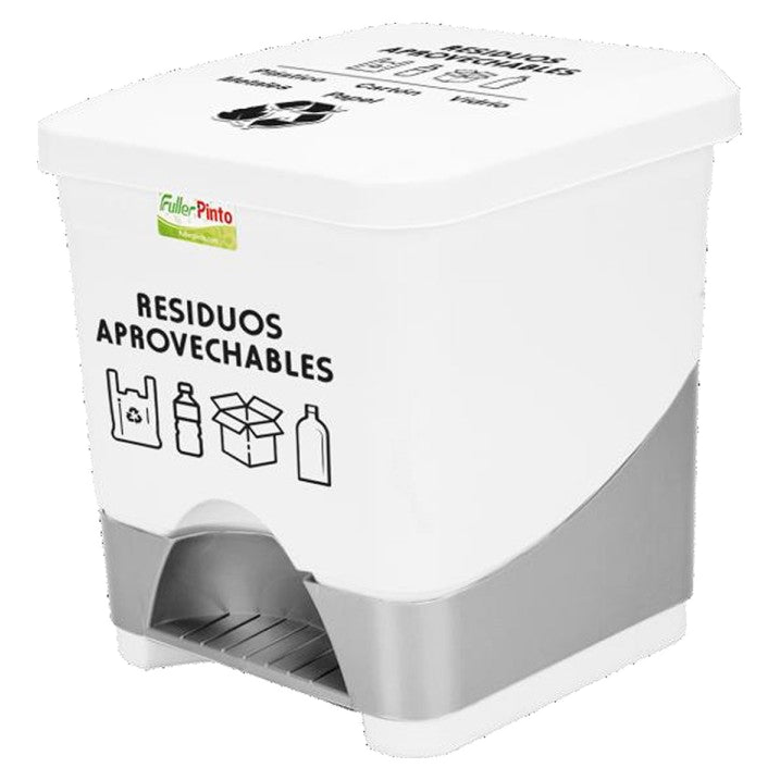 Papelera pedal cuadrada 20 litros blanca para residuos institucionales