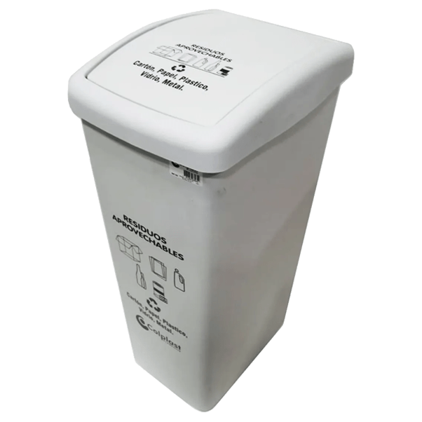 Papelera Vaiven blanca 55 litros con tapa plana para residuos institucionales