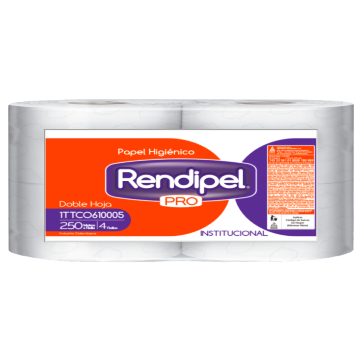 Papel Higiénico Jumbo Rendipel Blanco x 250 mt x4