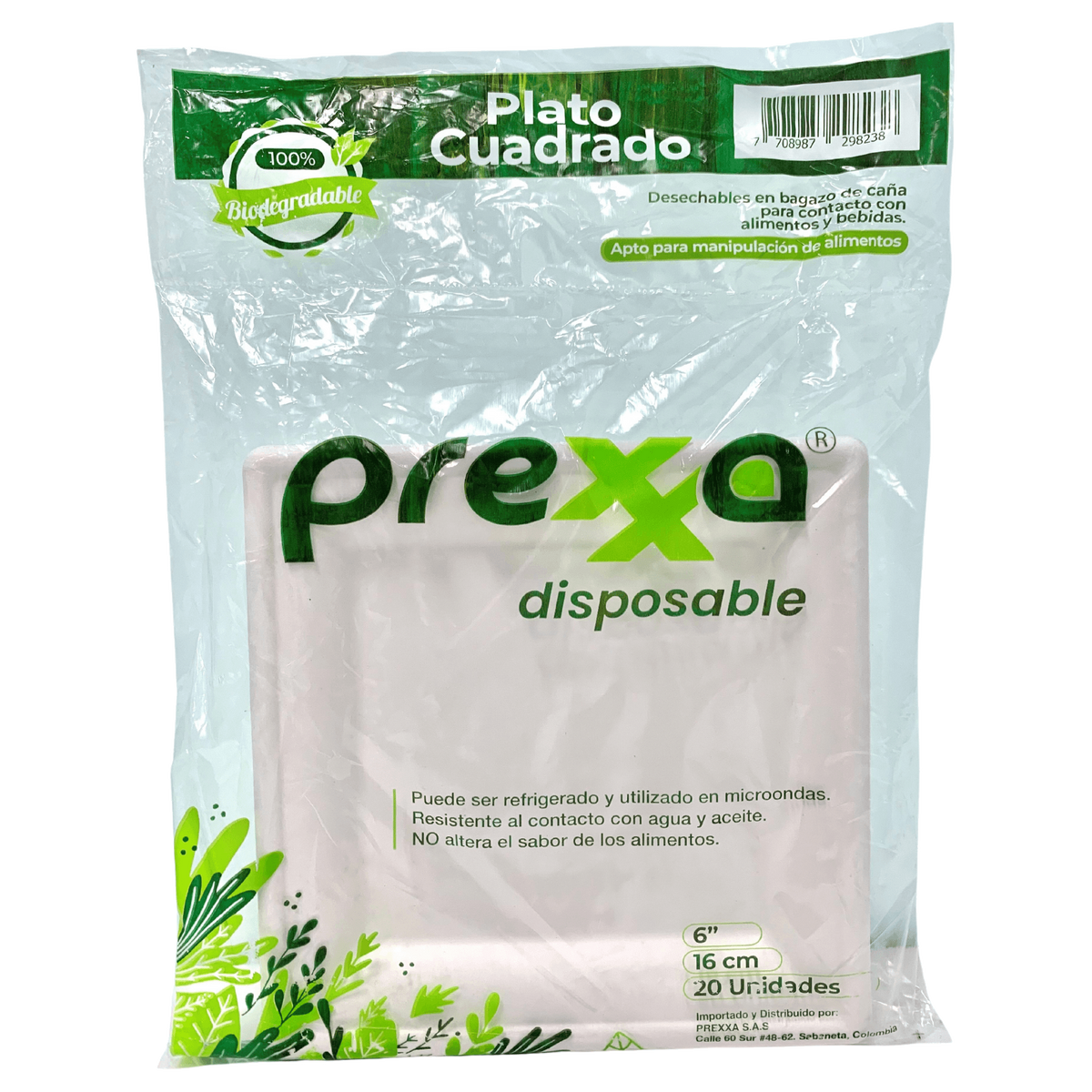 Plato cartón cuadrado Tulipán 16 cm, desechable para servicio de alimentos