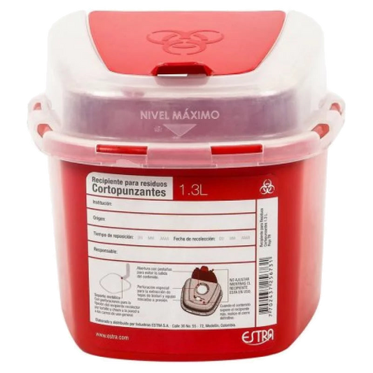 Recipiente para Residuos Corto Punzantes/1.3 L/rojo Tr