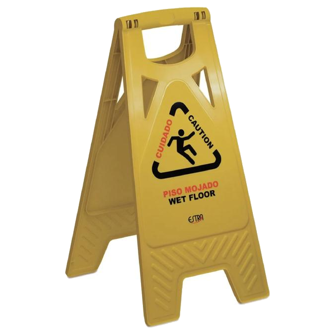 Señal de prevención amarilla piso mojado marca Estra para uso profesional