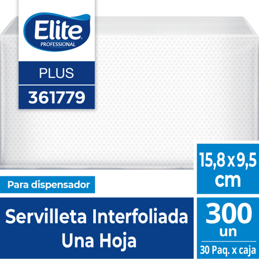 Servilleta Elite Interfoliada Blanca Única Hoja 300/16