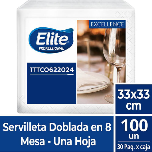 Servilleta Elite Lujo Blanca D1/8 1h 33x33 cm