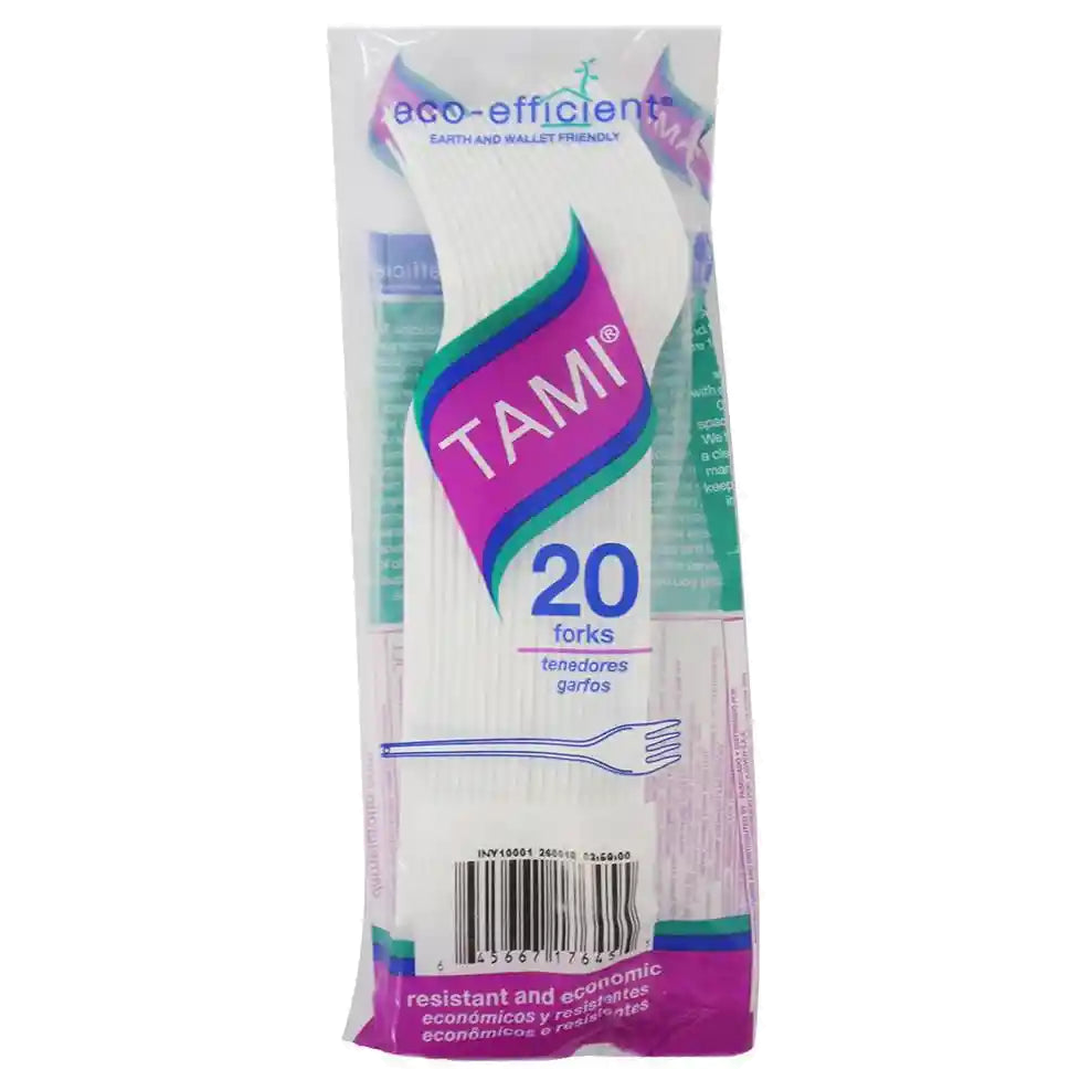 Tenedor Tami blanco desechable caja x100 unidades