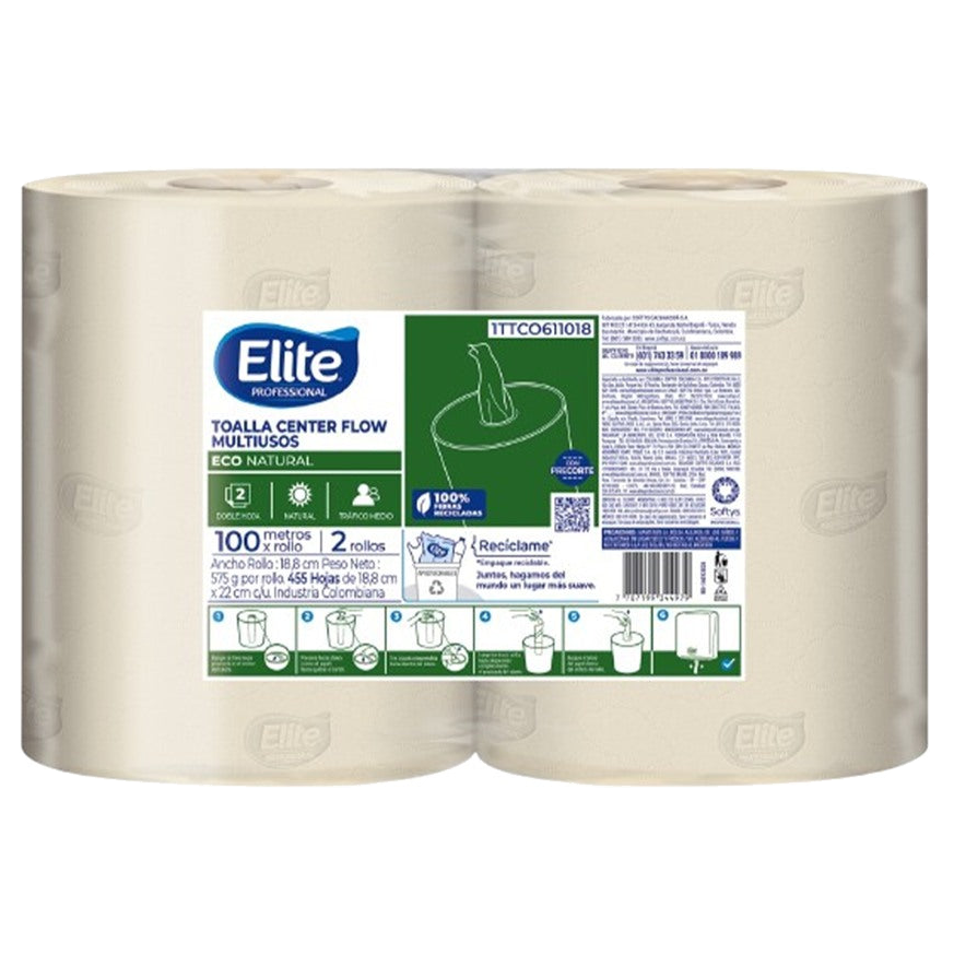 Toalla Center Flow Elite Hd Nat100 mts x2