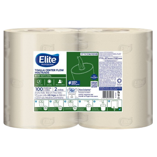 Toalla Center Flow Elite Hd Nat100 mts x2
