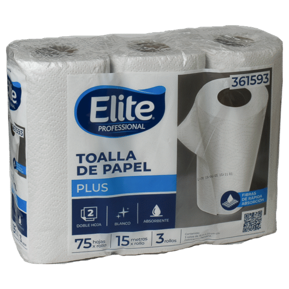 Toalla rollo Elite triple hoja blanca, paquete x3 unidades para uso institucional