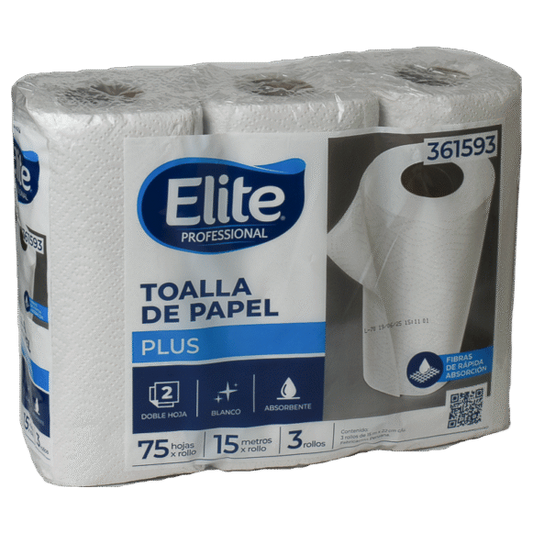 Toalla Rollo Elite Triple Hoja Ext Blanca x3