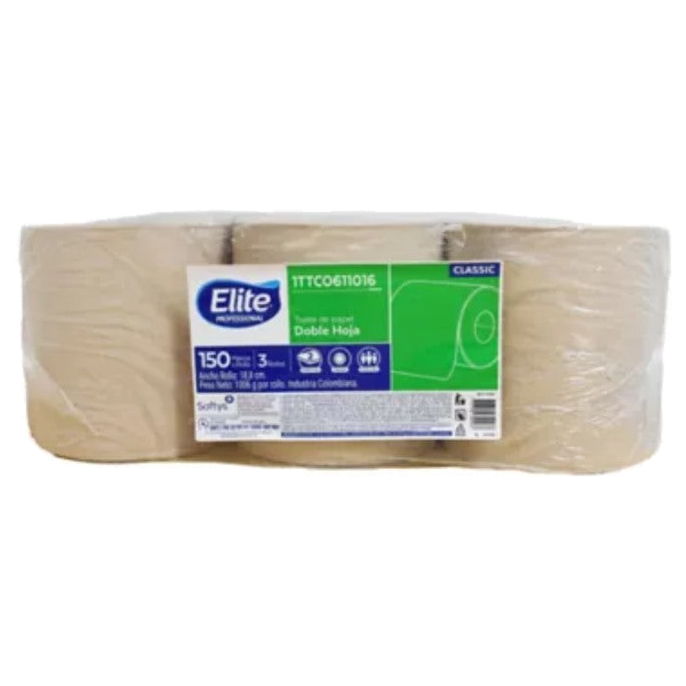 Toalla Rollo Elite Triple Hoja Natural 3 x 150 mts